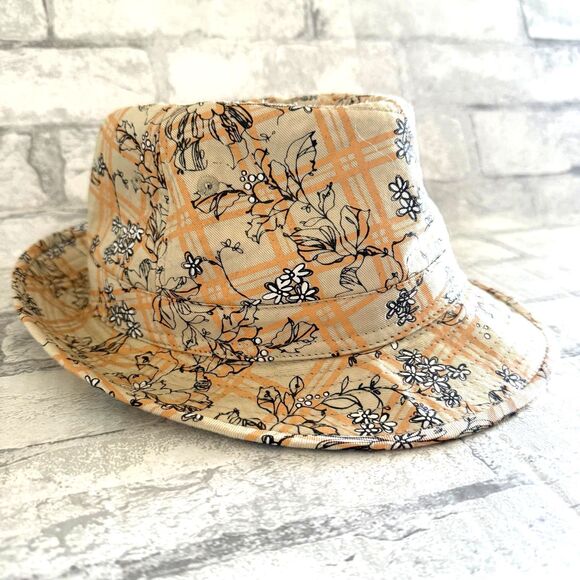 Accessories - Floral Print Cotton Fedora Hat Summer Boho Festival Style Wide Brim Cap